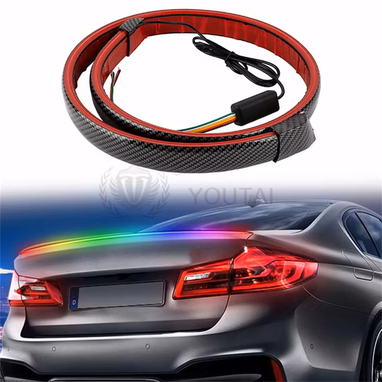 12V voiture LED bande feux de freinage 90cm arrière feu d'avertissement haute montage feu stop flux étanche auto jour intérieur accessoires rouge et couleur arc-en-ciel