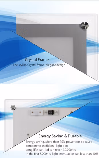 Cadres photo personnalisés avec lumière LED Boîte lumineuse à cadre photo en cristal acrylique mince à LED pour affichage de fenêtre immobilière